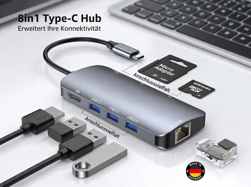 Hub usb 8in1 hdmi rj45 - 8in1, 4k