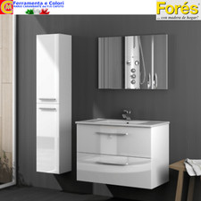 Mobile Bagno Sospeso 2 Cassetti Bianco Lucido Lavabo Specchio Colonna Sospesa