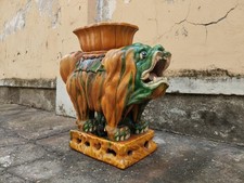 ANTICO GRANDE CANE DI FO IN CERAMICA SPESSA INVETRIATA TAVOLINO O SGABELLO Leggi