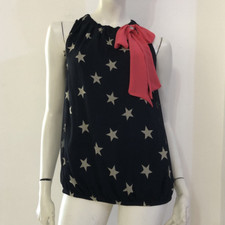 DENNY ROSE Top blusa blu blu stelle bianche fiocco Tg XS