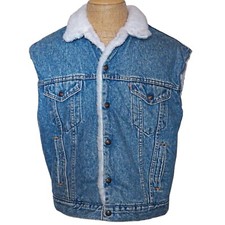 Vintage 1980s Levis Stile Camionista Jeans Azzurro Sherpa Foderato Gilet 70609