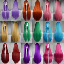 Parrucca intera donna lunga 100 cm/39" dritta cosplay anime festa capelli resistenti al calore