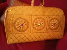 Borsa etnica vintage marocchina weekender in pelle mai utilizzata