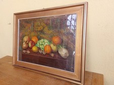 QUADRO DIPINTO A OLIO NATURA MORTA CON FRUTTA VERDURA ETICHETT FRANCESCO GIORGIS