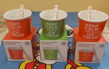 N°3 Coppette Gelato con Paletta In Porcella Keep Calm (NUOVE)