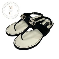 Sandali bassi Chanel Thong marca Coco raso nero taglia 36 US circa 6 da donna