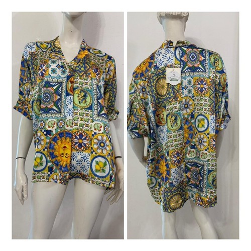 Maglia blusa blu gialla verde