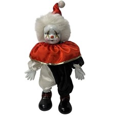 Porcellana Arlecchino Pierrot Clown Bambola Sacchetto Fagiolo Corpo 15” Vintage anni 80 con Supporto