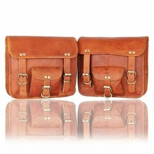 Borse Laterali In Vera Pelle Per Moto Fatto A Mano Vintage Set Di 2