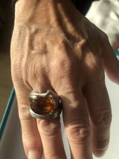 Anello In Argento Sabbiato Con Quarzo Citrino E Oro