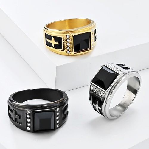 Anello uomo nero zirconi - uomo,