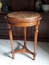 Tavolino legno antico st.Luigi XVI Impero piano marmo paglia di Vienna'900 H70cm