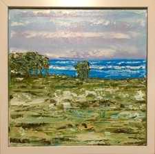 Quadro  “paesaggio “dipinto a olio su tela 20 x 20 cm ,cornice omaggio