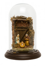 Campana Vetro 20 cm Presepe su Sughero Pastori Terracotta – Fatto a Mano