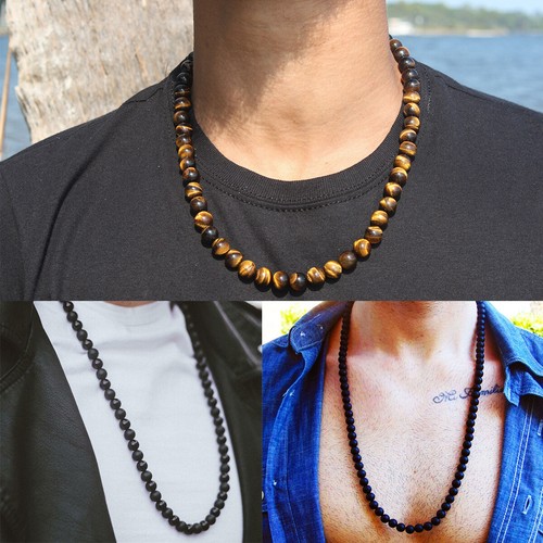 Collana uomo 8mm naturale - collana,
