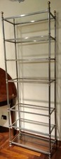 scaffale in metallo argentato e dorato con 7 ripiani cristallo cm 205 x 70 x32