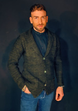 CARDIGAN UOMO LAVORATO A MAGLIA  GIACCA MISTO LANA  SLIM FIT MADE IN ITALY