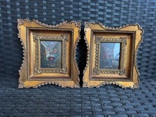 COPPIA DIPINTI OLIO SU CARTONCINO - NATURA MORTA FIORI - CORNICE IN LEGNO DORATO