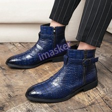 Stivaletti uomo fantasia alti crepe zip laterale scarpe eleganti casual