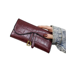 Portafoglio Donna Lungo in Pelle PU Motivo Alligatore, Triplo e Capiente