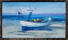 Dipinto a olio con mare e gozzo, olio su tela, cm.40.60