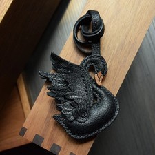 Charm Borsa Cigno in Pelle Fatto a Mano, Accessori per Borsa Moda, Nero