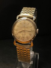 Funziona GIRARD PERREGAUX Vintage anni 50 10K GF Lunetta Orologio Giromatico Quadrante Patina 31mm