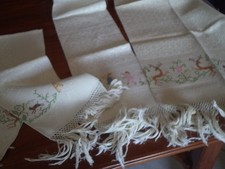 LOTTO SET 3 ANTICHI ASCIUGAMANI IN LINO GREZZO COLORE BEIGE ANNI '40 NUOVI