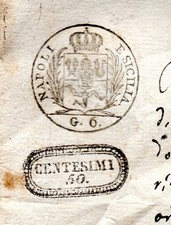 CARTA DA BOLLO DA 6 GRANI E 50 CENTESIMI --DICITURA- NAPOLI E SICILIA-- 1814