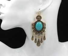 ORECCHINI LIBERTY '20s TURCHESE, BRILLANTI, CM.9x3 GR.27,LEGA ARGENTO-ORO GIALLO