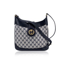 Autentica borsa a tracolla Gucci vintage blu navy monogramma tela logo tote bag