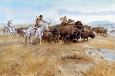 Stampa artistica giclée western The Buffalo Hunt di Charles Marion Russell + spedizione gratuita