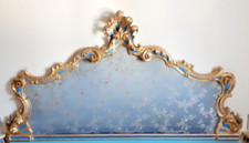 Testata letto matrimoniale fregio dorato 2 comodini a mezzaluna legno intagliato