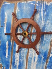 Ruota di Timone in Legno con Mozzo centrale in Ottone 25 Cm Barca Arredo