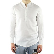 Men's Korean Neck White Linen