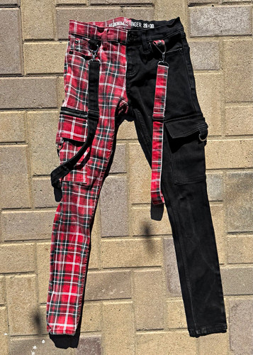 Black red plaid punk - punk, pants