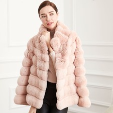 Cappotto donna vera pelliccia di coniglio rex 2025 risvolto inverno moda caldo soprabito giacche