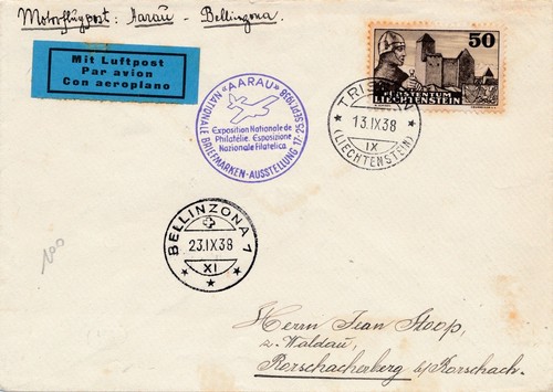 Lettre triesen par avion aarau - triesen,