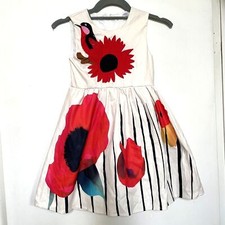 Mini abito bambina Berni 6 anni/7 anni uccellino ricamato grafica colore brillante bianco festa