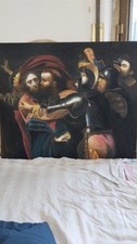 Dipinto olio su tela 50cm× 60 "Cattura di Cristo" copia da Caravaggio