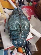 Lampada Lucerna stile veneziana ferro e vetro soffiato Azzurro 33 cm circa