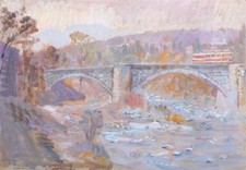 NATALE ADDAMIANO - Ponte sul torrente - olio su tavola - aut. su foto + catalogo