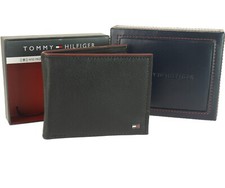 Autentico Tommy Hilfiger Portafoglio in Pelle Boxato Protezione RFID Bi Fold Nero