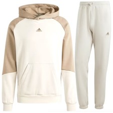 Tuta Uomo Adidas Felpa felpata Cappuccio Beige sportiva cotone S M L XL Completo