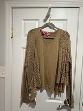 Cardigan QVC Du Jour all'uncinetto manica lunga con canotta abbinata taglia 3X beige