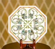 12 " Marmo Table Top Pietre Semi Preziose Floreale ad Intarsio Handmade Arte