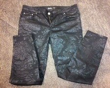 ZARA Pantaloni a FIORI skinny jeans neri donna stampa lucida elegante Tg EU 42