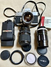 Set Minolta SR T 101+MC Rokkor 58+MC Rokkor 135+MD Zoom 28-85+Flash+filtro Canon