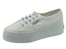 Scarpe Superga per donna in tessuto bianco con zeppa alta