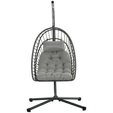 Outsunny Sedia Sospesa a Uovo Rattan PE con Cuscino e Seduta Pieghevole Grigio